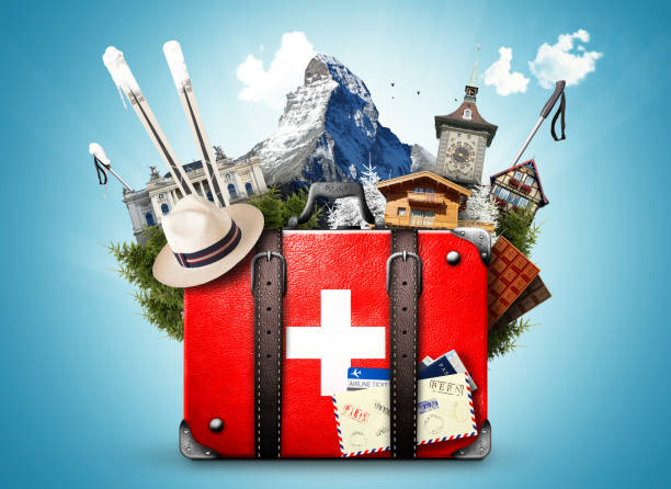 Fetcher image of stunning Switzerland mountains and lakes for travel guide.